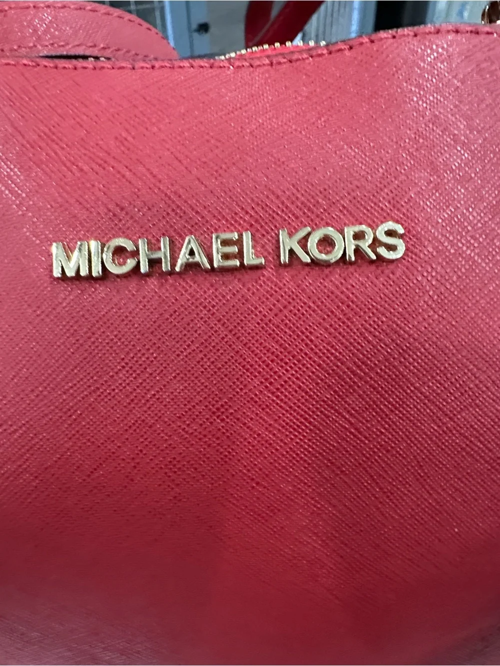 Michael Kors Red Saffiano Tote with Gold MK Charm